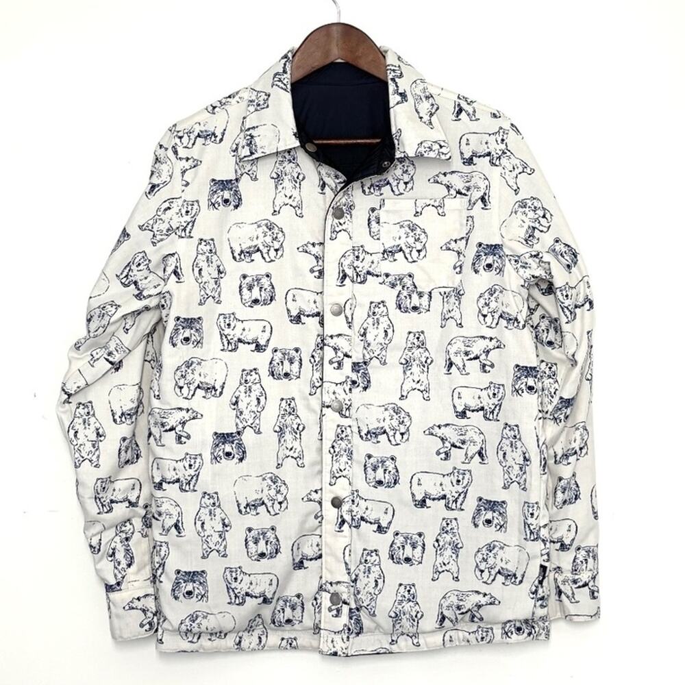 North Face Reversible Bear Print Jacket Boys XL Kids 18 20 Navy Shacket Coat